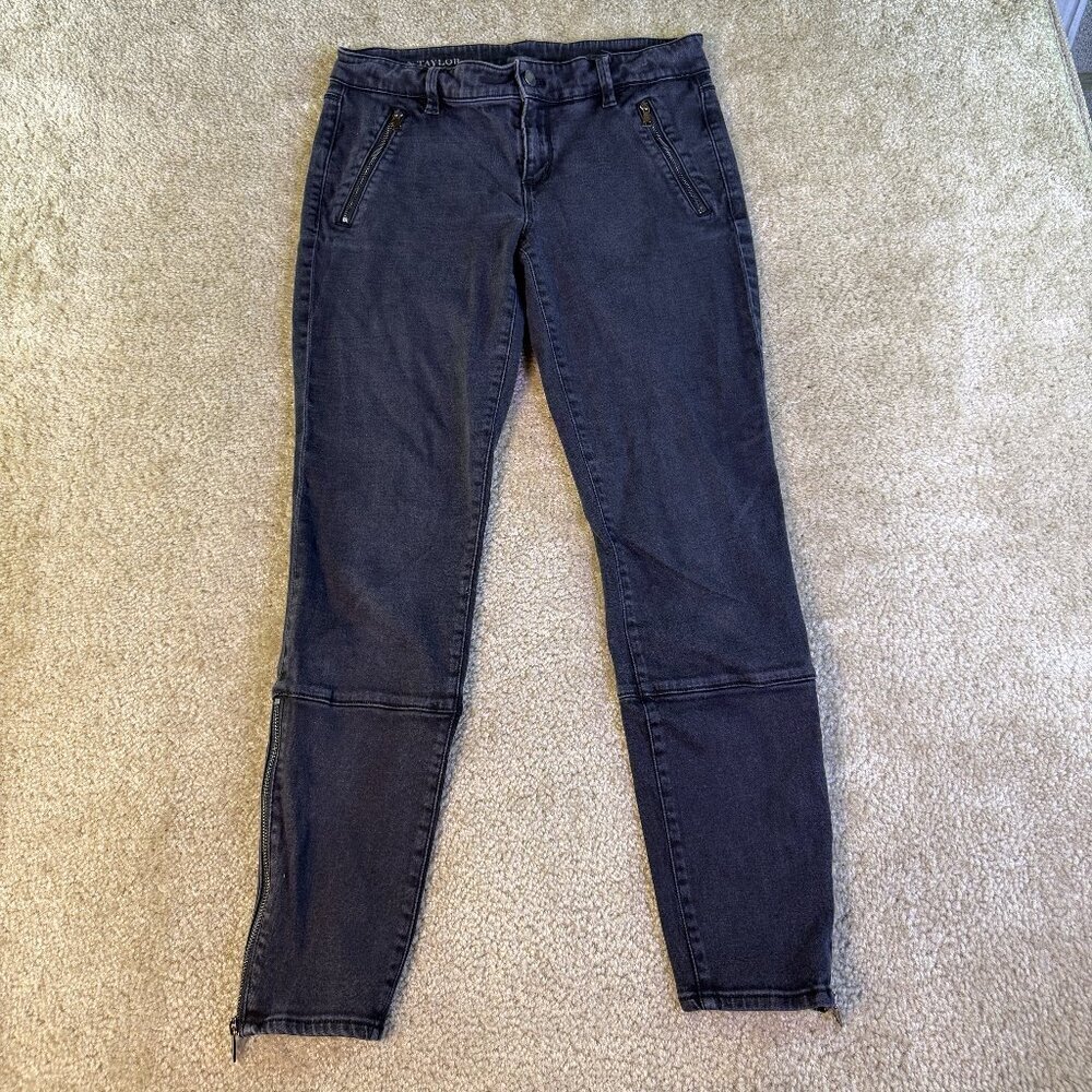 Ann Taylor Jeans Womens Size 10 Modern Fit Black Tapered w/ Zip Hems Denim F300